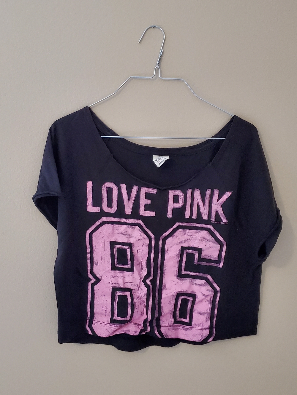 PINK Girls' Black Crop Tee with Pink Graphic